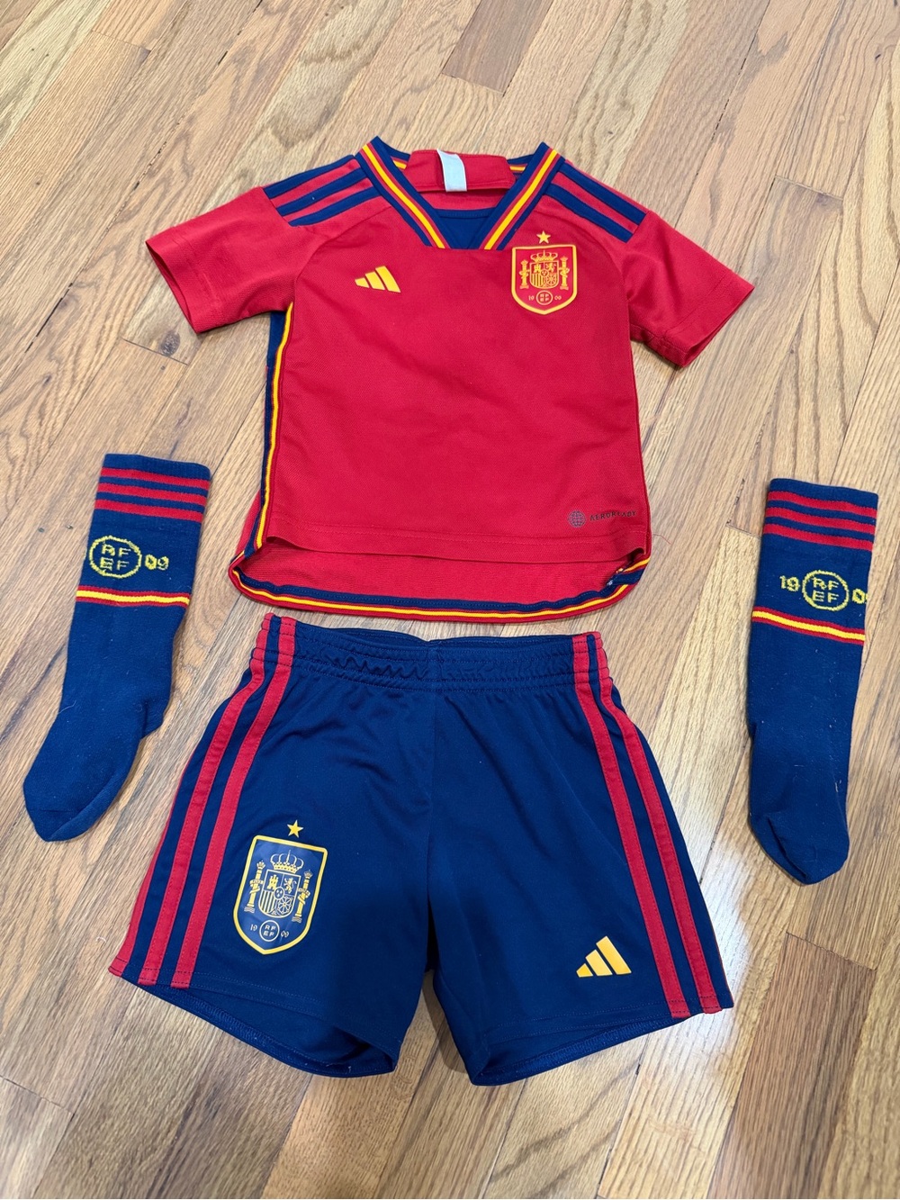 adidas Kids Spain Football Set - Red and Navy with Yellow Accents